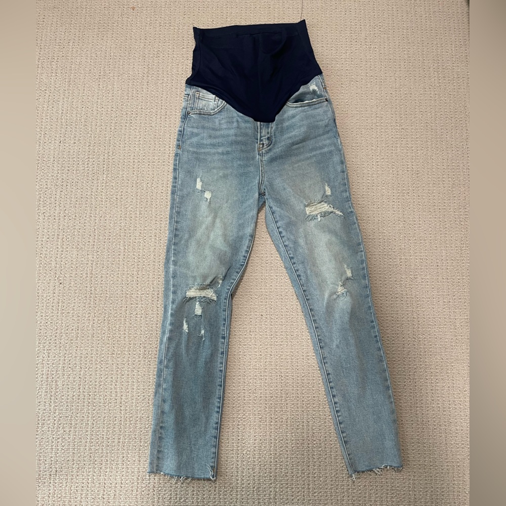 Light Wash Distressed Maternity Straight Jean